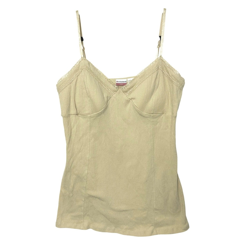 Y2K No Boundaries Baby doll Camisole Tank Top Beige Lace trim Juniors XL 90s